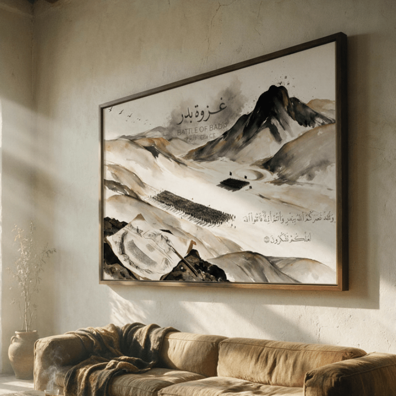 وَلَقَدْ نَصَرَكُمُ اللَّهُ بِبَدْرٍ — And Allah Gave You Victory at Badr | Framed Canvas Islamic Wall Art - ATHARn